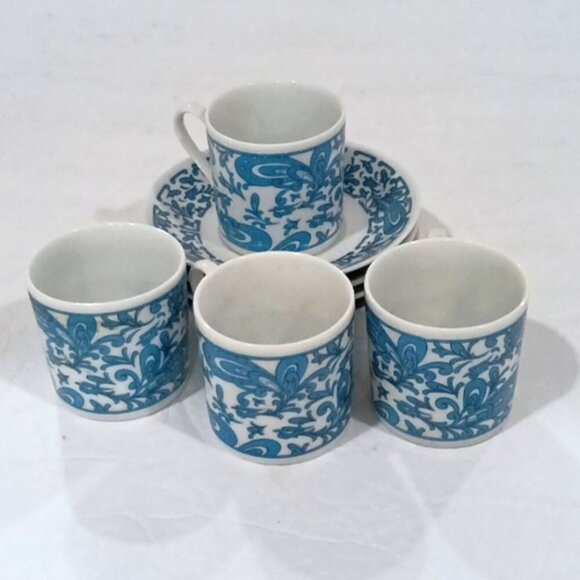 Vintage Blue Paisley Demi-Tasse Espresso Cups & Saucers Set of 4 Bone China - Picture 1 of 11
